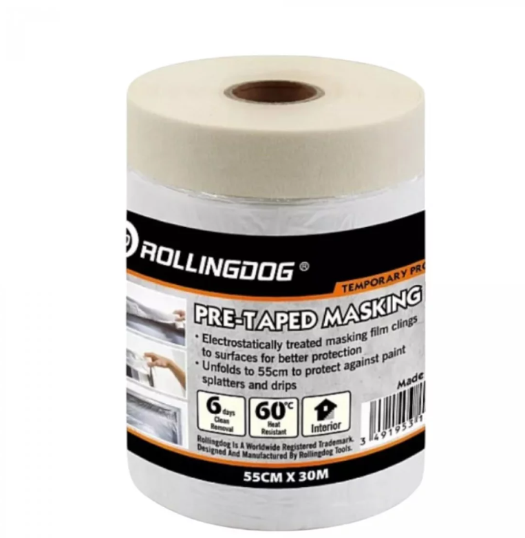 Фото товару: «Плівка захисна на малярній стрічці Rollingdog Masking Film 8мкм, 55cм х 30м (80046)»